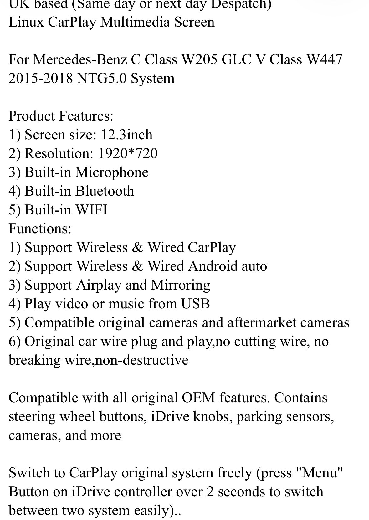 Mercedes Linux CarPlay supplier specifications