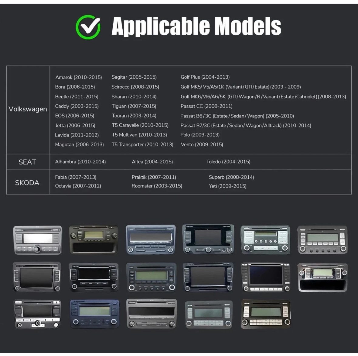 Supplier Volkswagen SEAT Skoda model compatibility chart