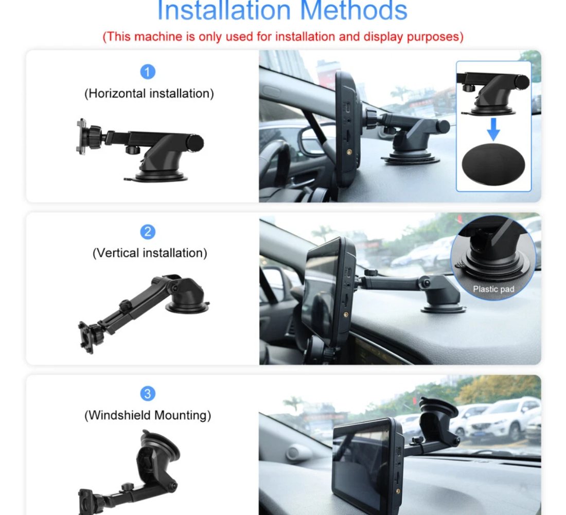 Dashboard and windscreen mounting options